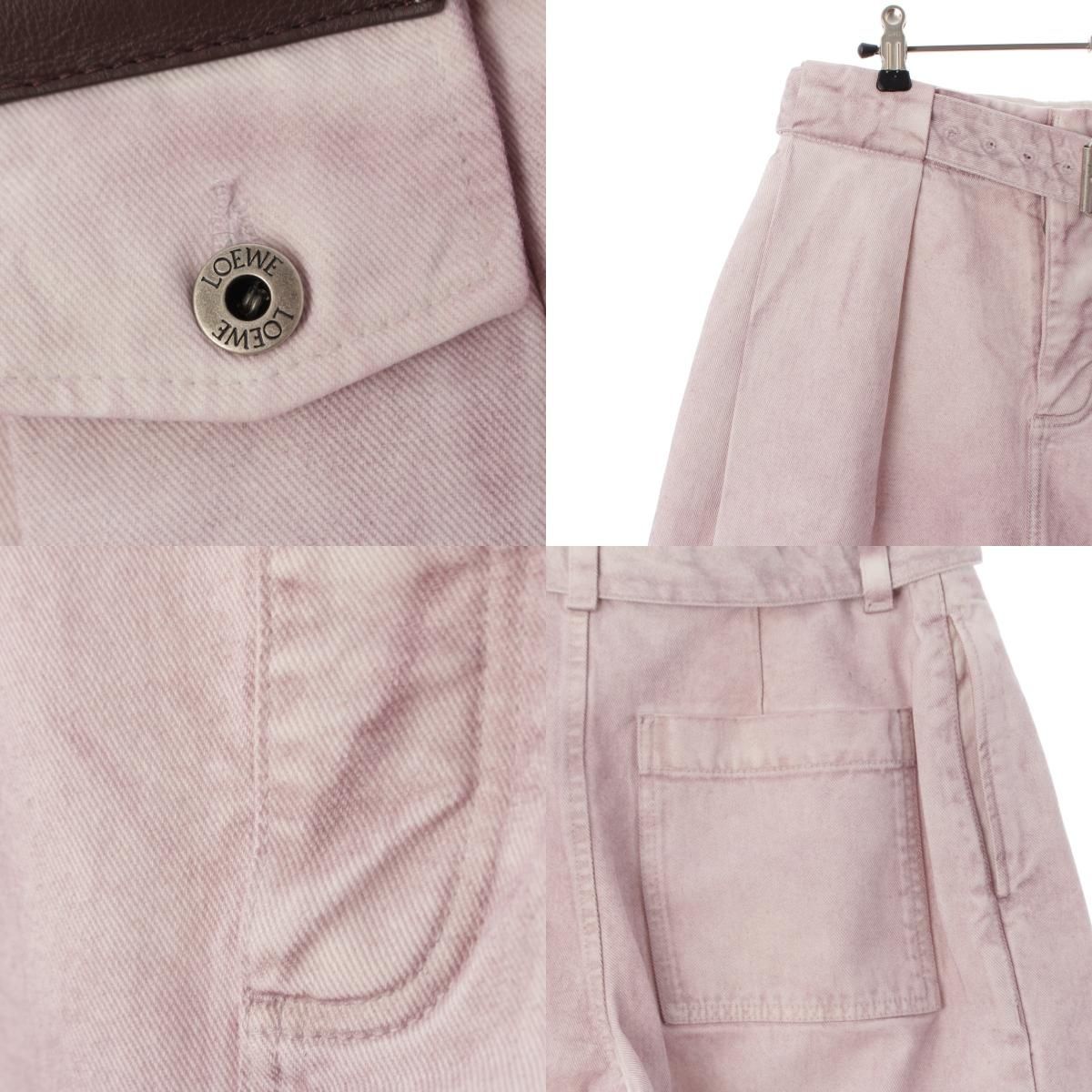 Loewe Cotton Leather Patch Pleated Pants Pink 36 — view 8