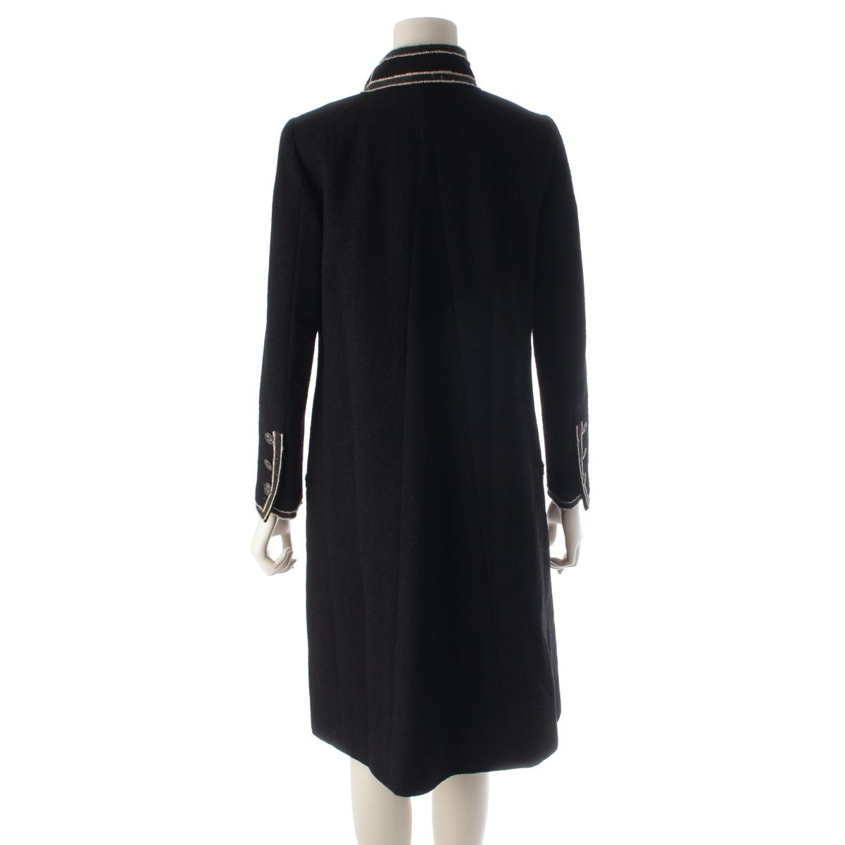 Chanel 14C Wool Chain Trim Coco Buttons Long Coat Black 34 — view 4
