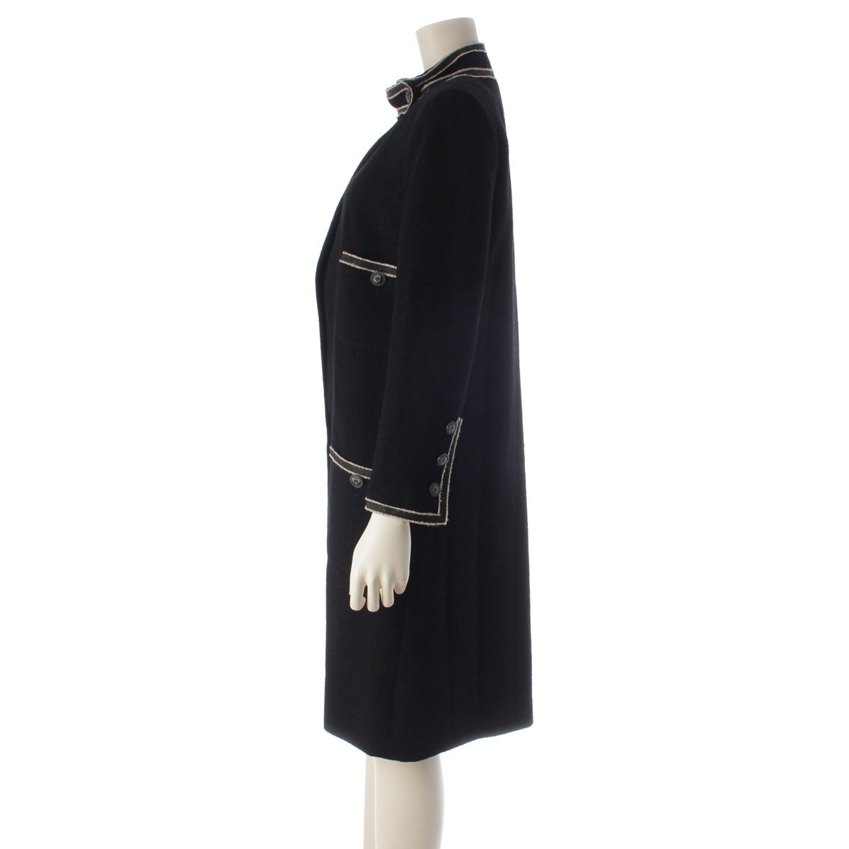 Chanel 14C Wool Chain Trim Coco Buttons Long Coat Black 34 — view 3