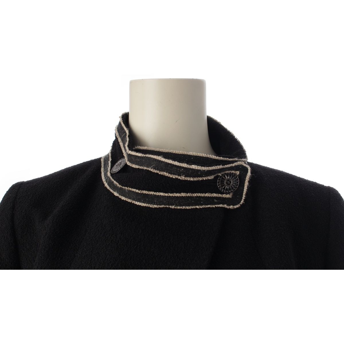Chanel 14C Wool Chain Trim Coco Buttons Long Coat Black 34 — view 5