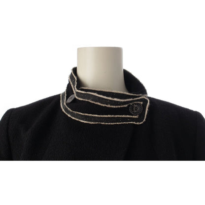 Chanel 14C Wool Chain Trim Coco Buttons Long Coat Black 34 — view 5