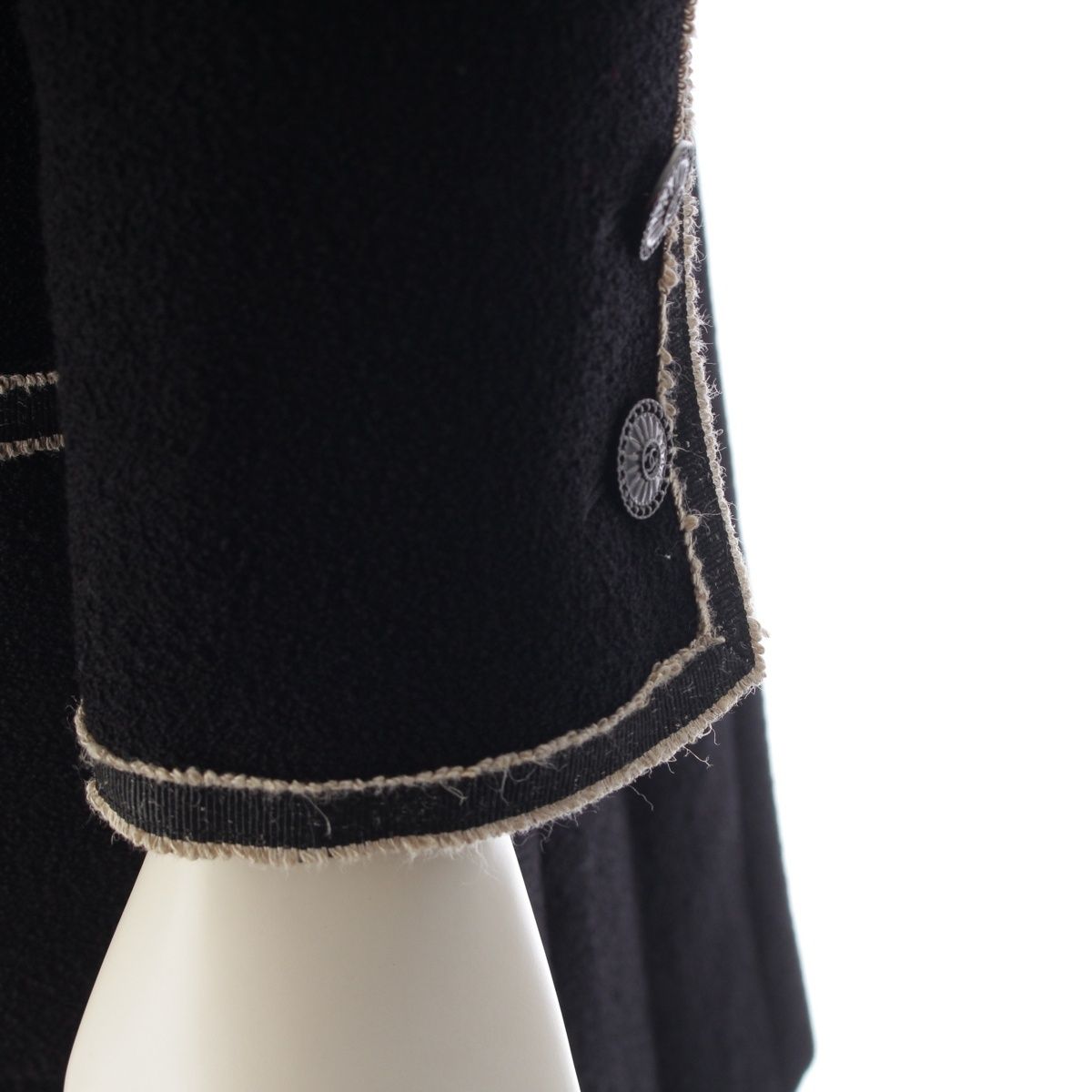Chanel 14C Wool Chain Trim Coco Buttons Long Coat Black 34 — view 6