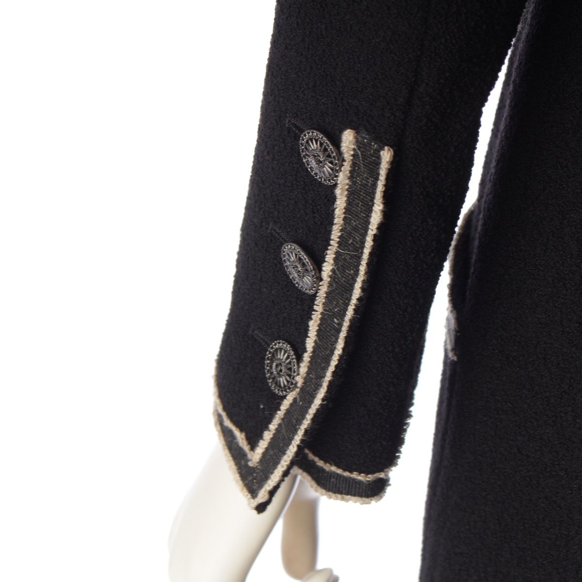 Chanel 14C Wool Chain Trim Coco Buttons Long Coat Black 34 — view 7