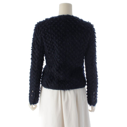 Chanel Mohair Nylon Little Black Shaggy Collarless Jacket Navy 34 — view 4
