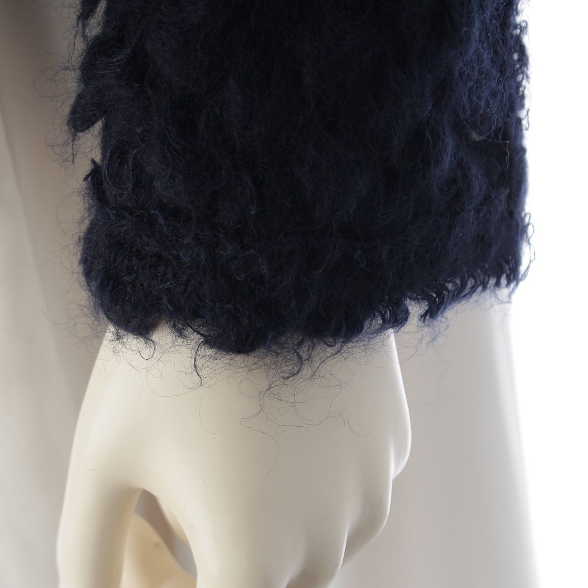 Chanel Mohair Nylon Little Black Shaggy Collarless Jacket Navy 34 — view 6