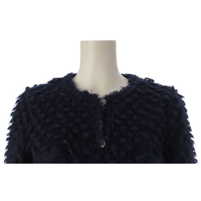 Chanel Mohair Nylon Little Black Shaggy Collarless Jacket Navy 34 — view 5