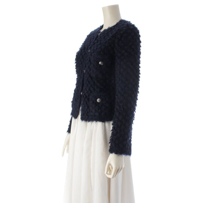 Chanel Mohair Nylon Little Black Shaggy Collarless Jacket Navy 34 — view 2