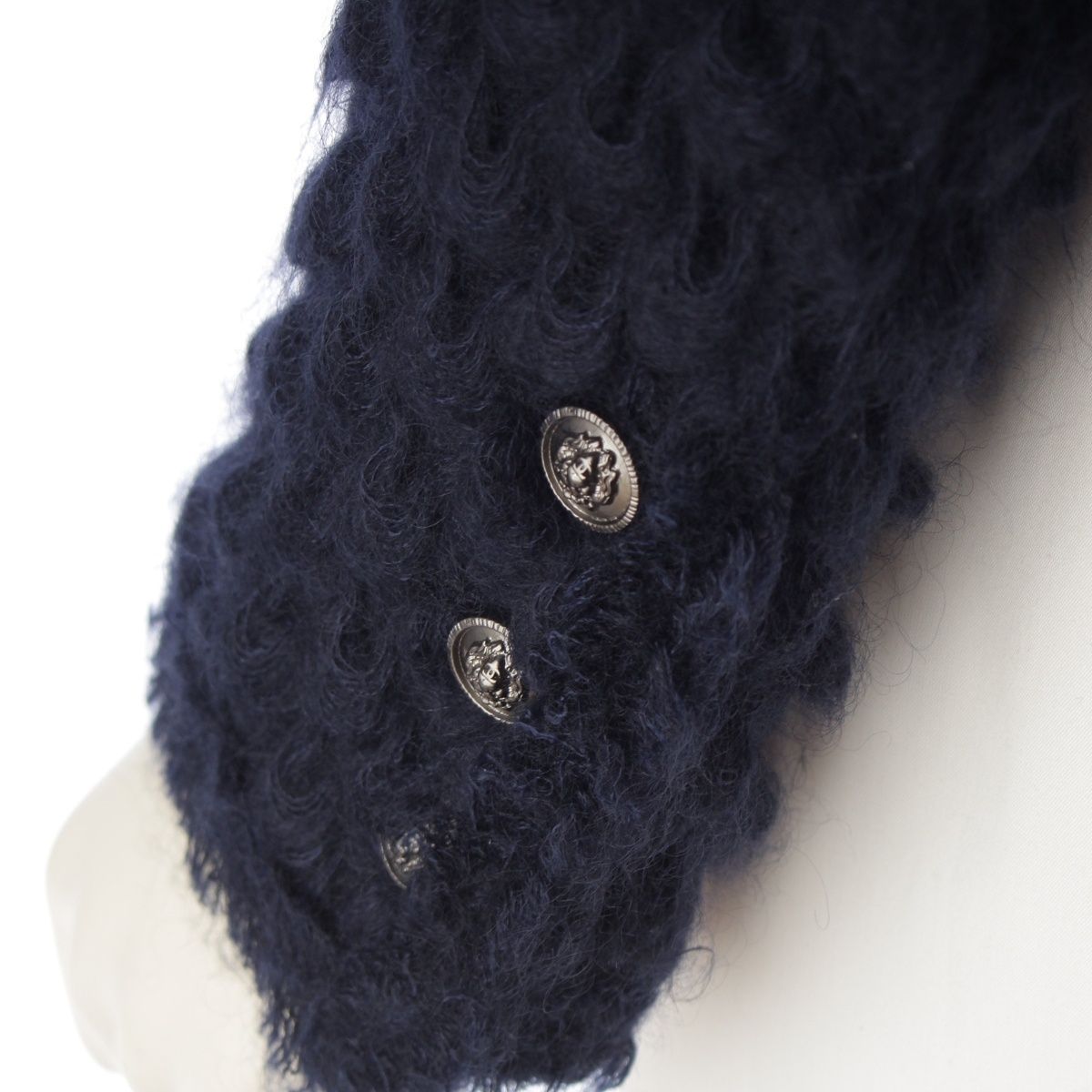 Chanel Mohair Nylon Little Black Shaggy Collarless Jacket Navy 34 — view 7