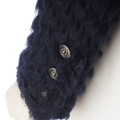Chanel Mohair Nylon Little Black Shaggy Collarless Jacket Navy 34 — view 7
