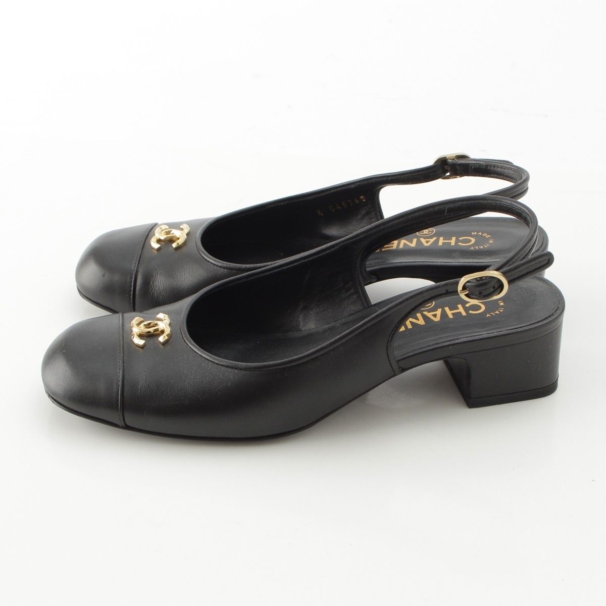 Chanel Calfskin CC Logo Sling Back Pumps Black Heel — view 3