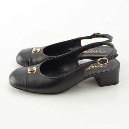 Chanel Calfskin CC Logo Sling Back Pumps Black Heel — view 3
