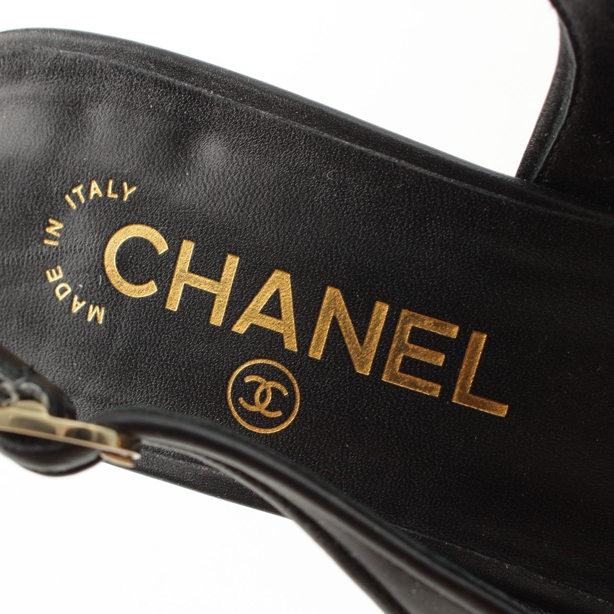 Chanel Calfskin CC Logo Sling Back Pumps Black Heel — view 7
