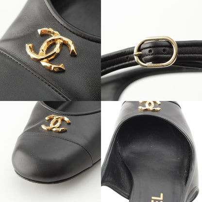 Chanel Calfskin CC Logo Sling Back Pumps Black Heel — view 8