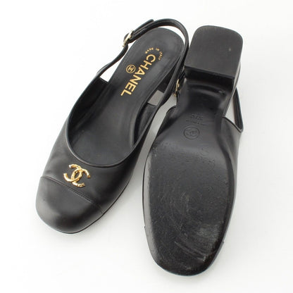 Chanel Calfskin CC Logo Sling Back Pumps Black Heel — view 5