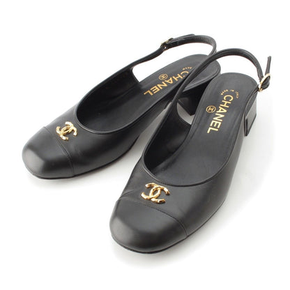 Chanel Calfskin CC Logo Sling Back Pumps Black Heel