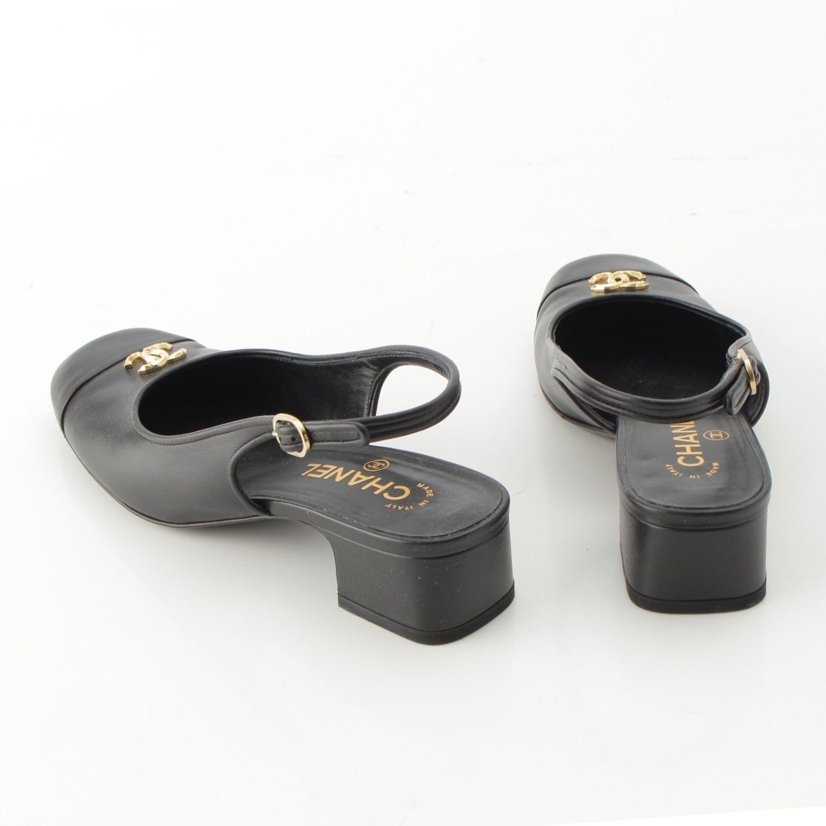 Chanel Calfskin CC Logo Sling Back Pumps Black Heel — view 4