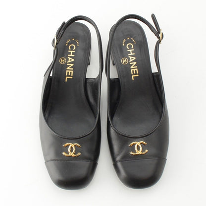 Chanel Calfskin CC Logo Sling Back Pumps Black Heel — view 2