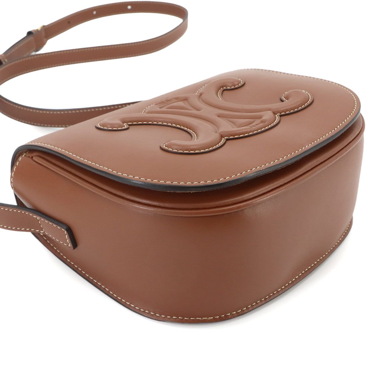 Celine Folco Cuir Triomphe Bag Shoulder Leather Tan Gold — view 6