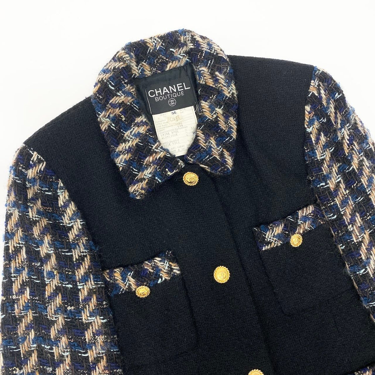 Chanel 90S C Vintage Tweed Skirt Jacket & Set CC Logo Gold Button — view 5