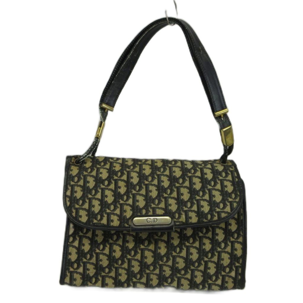 Dior Vintage Handbag Shoulder Canvas Leather Trotter Pattern All Over Print