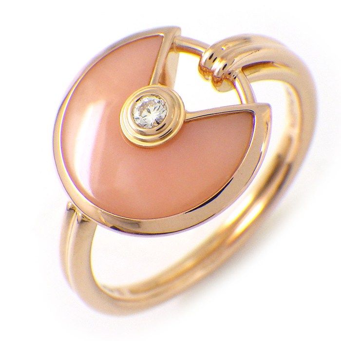 Cartier Ring Amulette Round Circle Pink Pearl Diamond 18k Gold