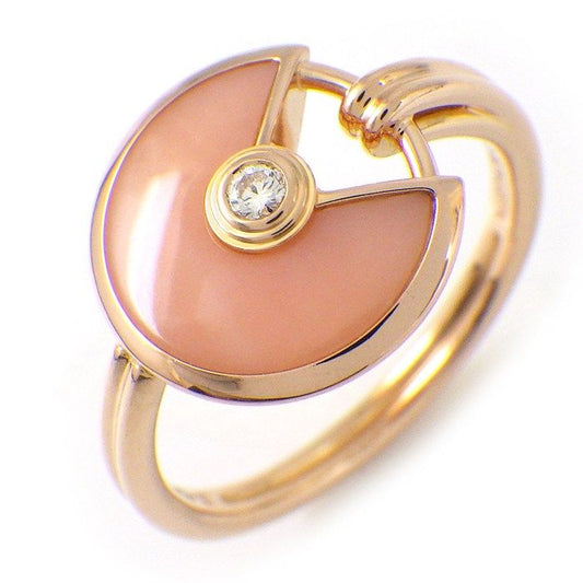 Cartier Ring Amulette Round Circle Pink Pearl Diamond 18k Gold