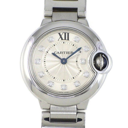 Cartier Watch Ballon Bleu SM Diamond Index Guilloche Silver Dial SS Quartz