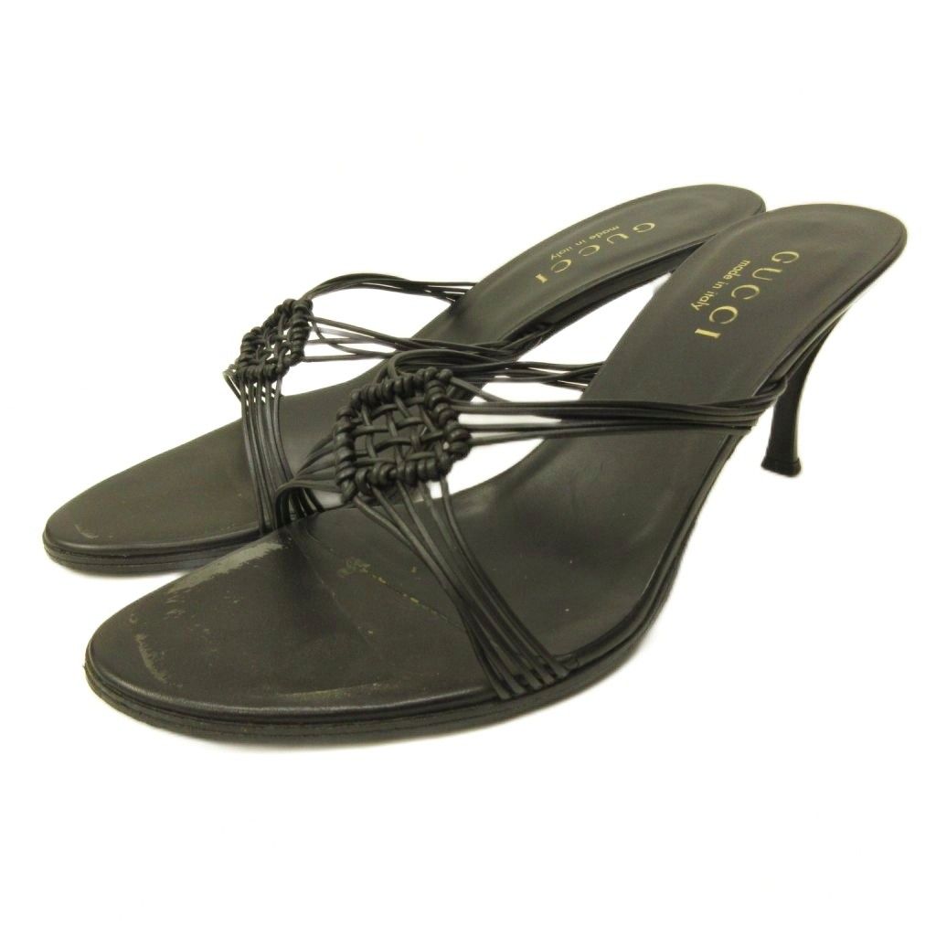 Gucci Sandals Pointed Toe Leather Black