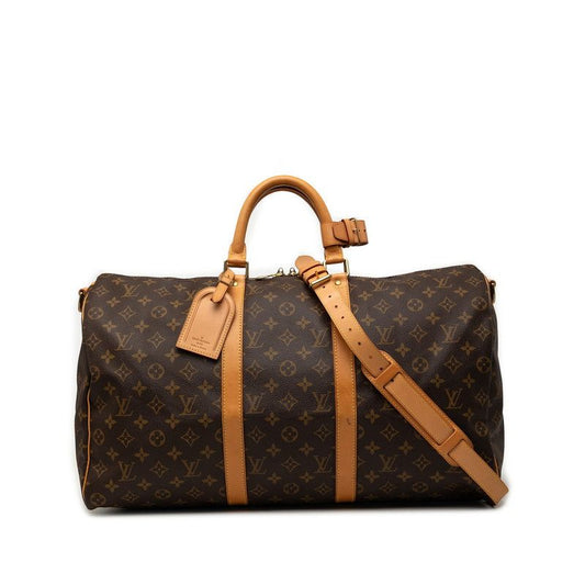 Louis Vuitton Monogram Keepall Bandouliere 50 Boston Bag Brown Leather