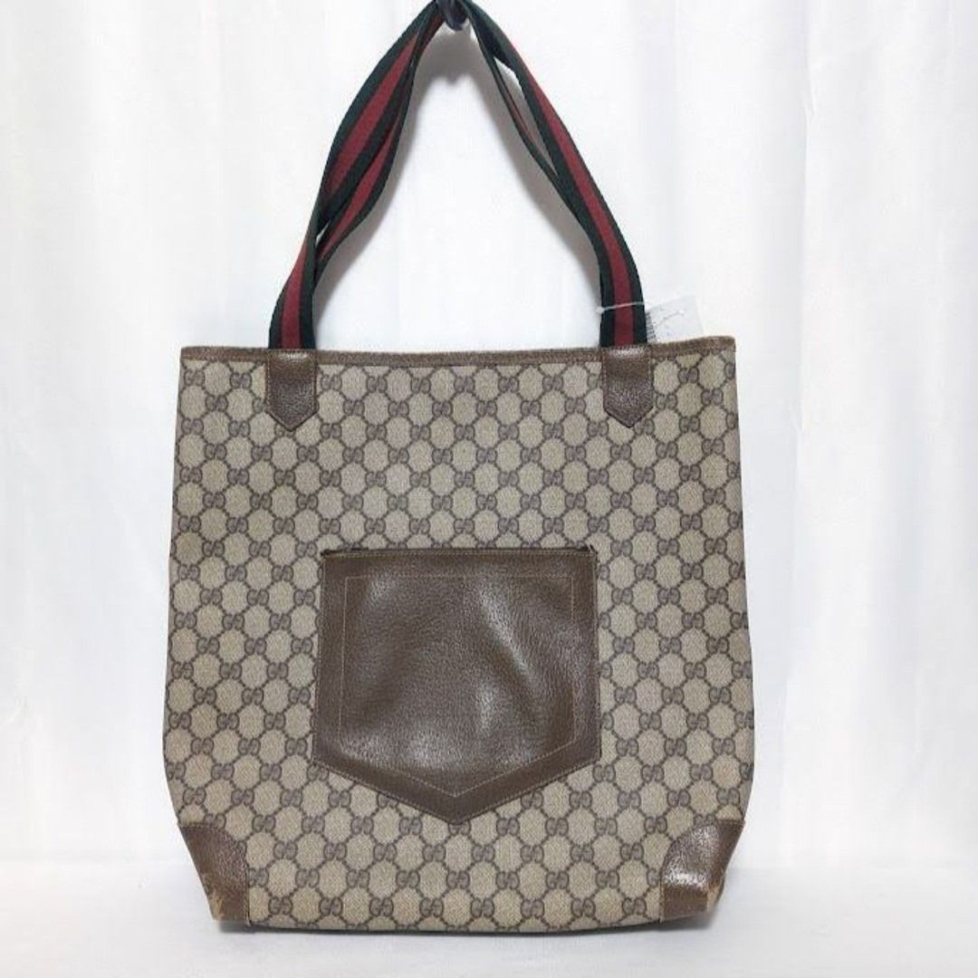 Gucci GG Supreme Sherry Line Leather Brown Tote Bag Vintage