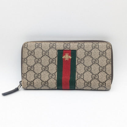 Gucci GG Supreme Sherry Line Bee Zip Around Wallet