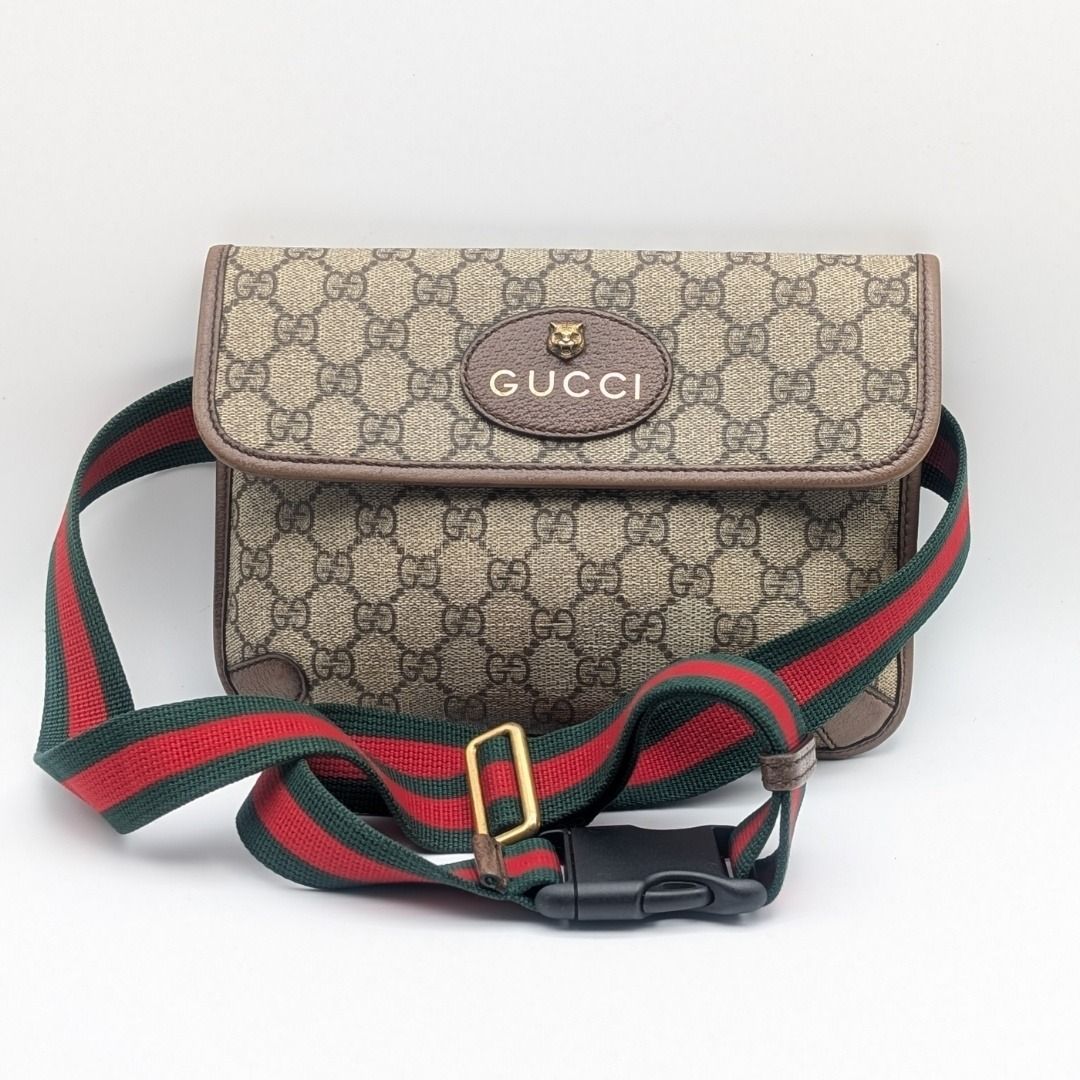 Gucci GG Supreme Neo Vintage Tiger Head Belt Bag Waist Pouch Brown