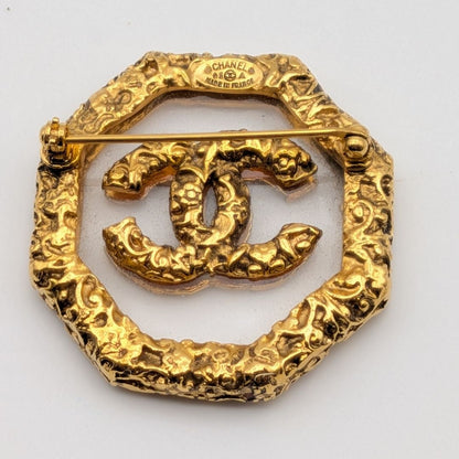 Chanel Brooch CC Logo Lava Gold Clear Vintage — view 3