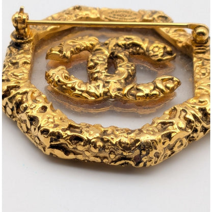 Chanel Brooch CC Logo Lava Gold Clear Vintage — view 4