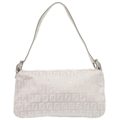 Fendi Zucchino Mamma Bucket Shoulder Canvas Leather Silver Bag — view 3