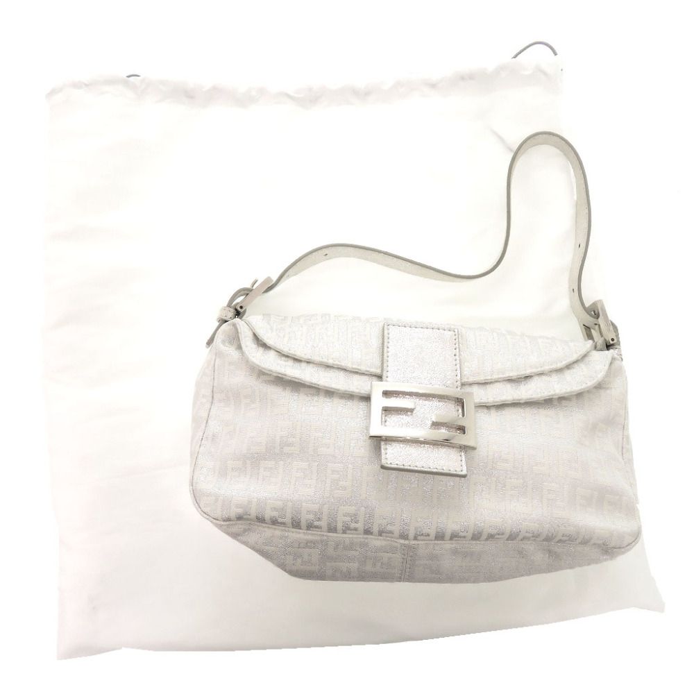 Fendi Zucchino Mamma Bucket Shoulder Canvas Leather Silver Bag — view 2