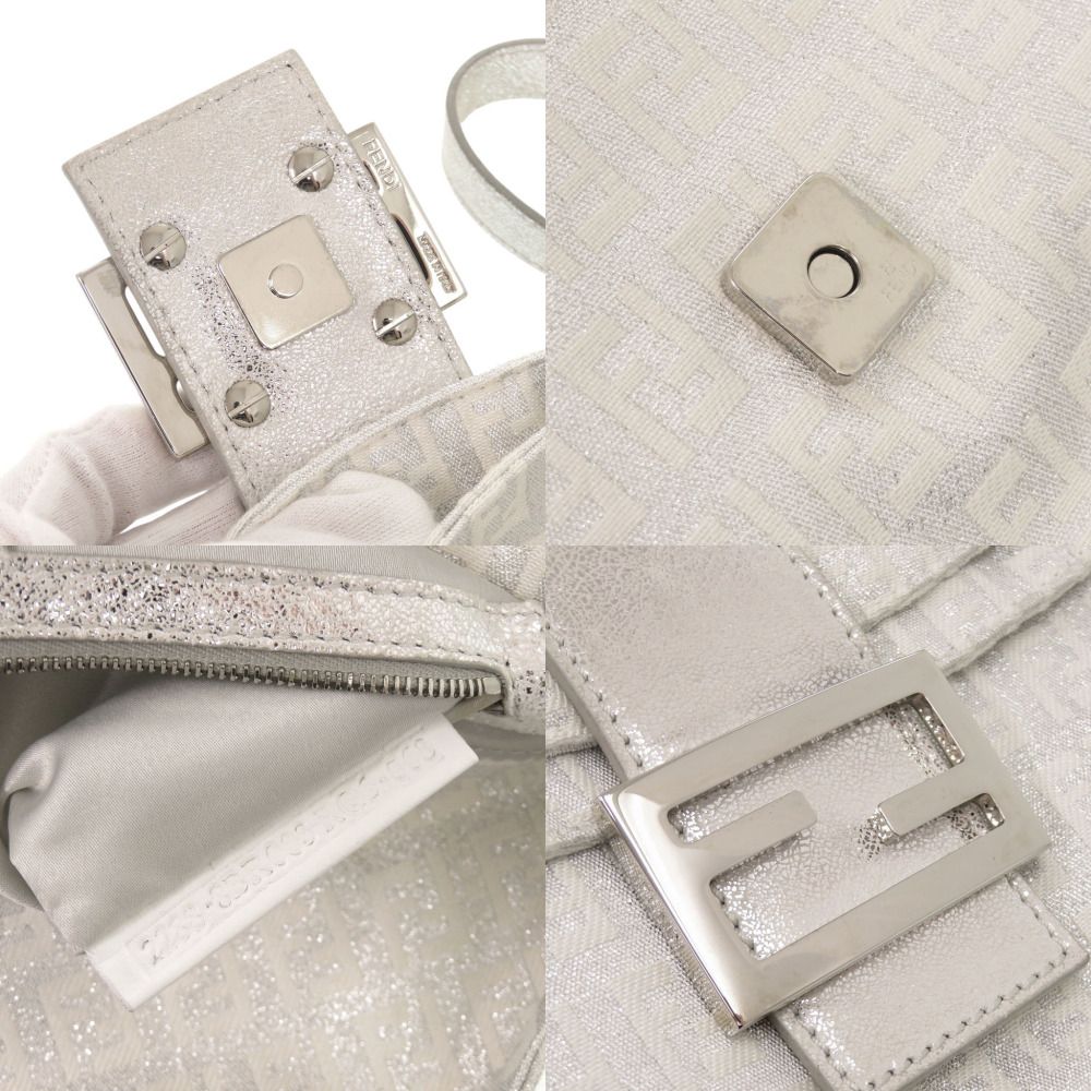 Fendi Zucchino Mamma Bucket Shoulder Canvas Leather Silver Bag — view 8