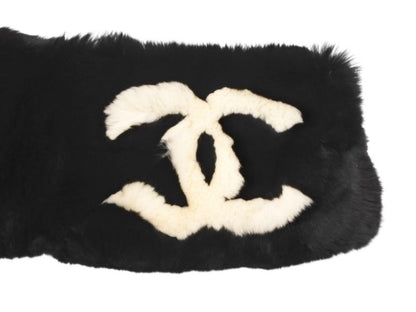 Chanel Big CC Logo Rabbit Neck Warmer Scarf Black White — view 3