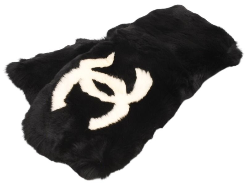 Chanel Big CC Logo Rabbit Neck Warmer Scarf Black White