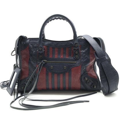 Balenciaga Classic City Stripe Leather Shoulder Hand 2-Way Bag Navy