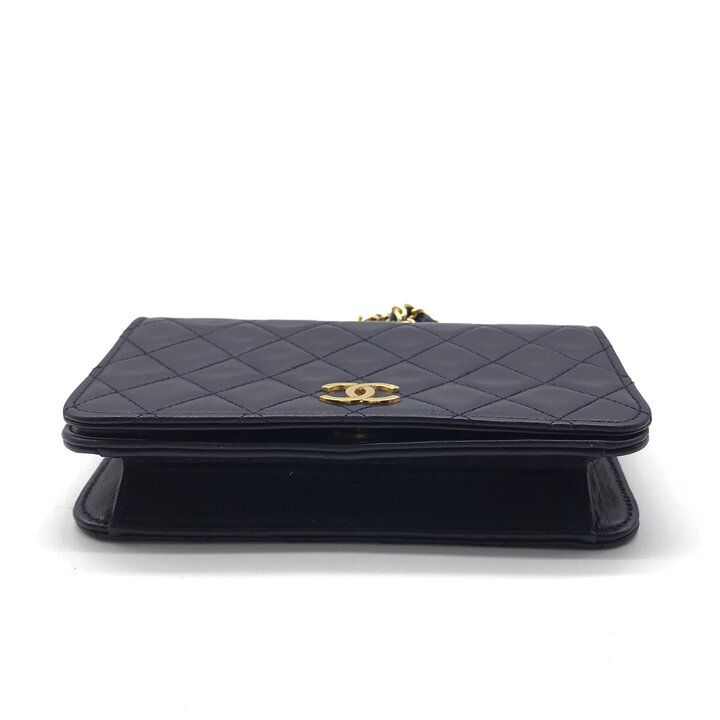 Chanel CC Logo Mini Quilted Lambskin Chain Shoulder Bag Navy — view 3