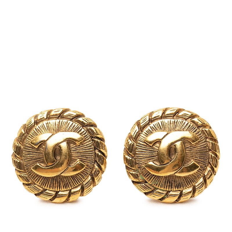 Chanel Vintage CC Logo Earrings Gold Plated