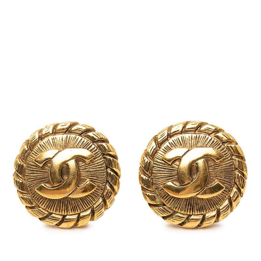 Chanel Vintage CC Logo Earrings Gold Plated