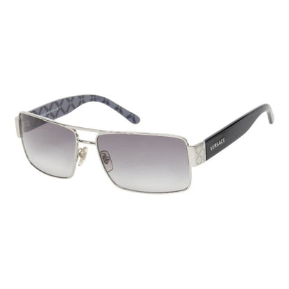 Versace Logo Sunglasses Black Silver Gray Acetate Metal Eyewear