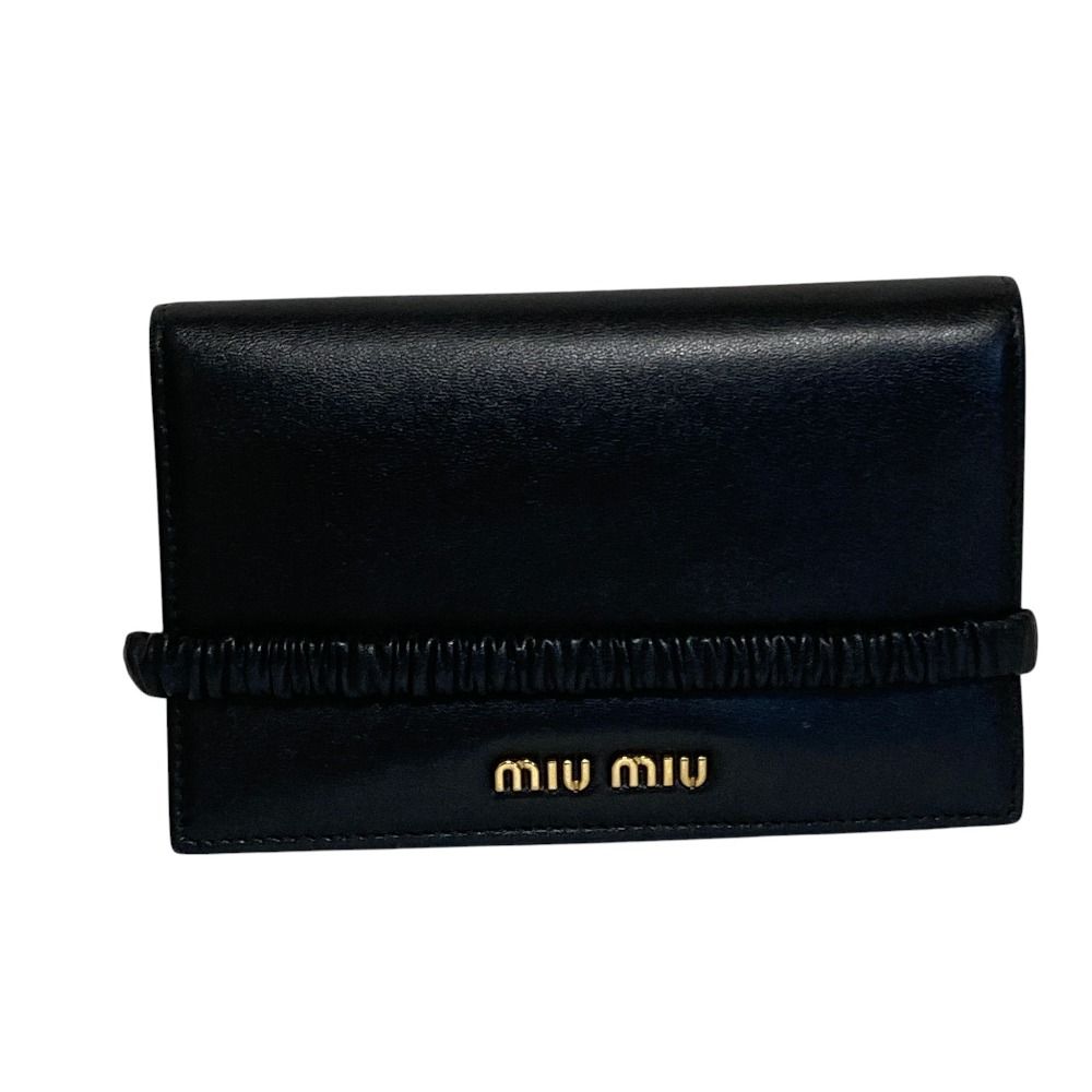 Miu Miu Leather Bifold Wallet with Band Black