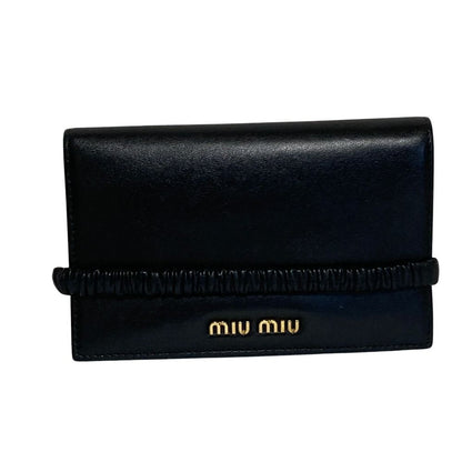 Miu Miu Leather Bifold Wallet with Band Black