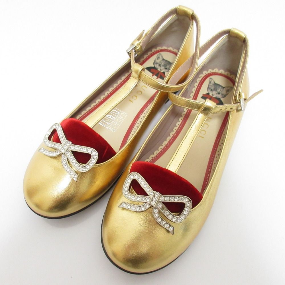 Gucci Yuko Higuchi Ankle Strap Ballet Shoes Flat Pumps Kids Gold