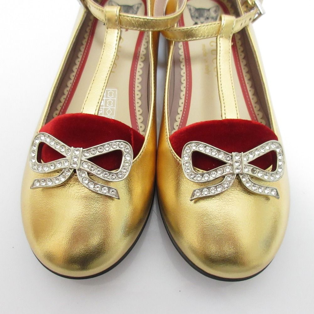 Gucci Yuko Higuchi Ankle Strap Ballet Shoes Flat Pumps Kids Gold — view 2