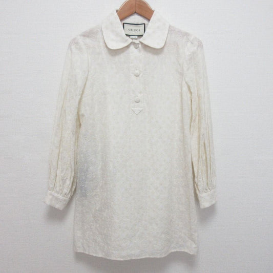 Gucci GG Jacquard Pullover Tunic Blouse White Sweater