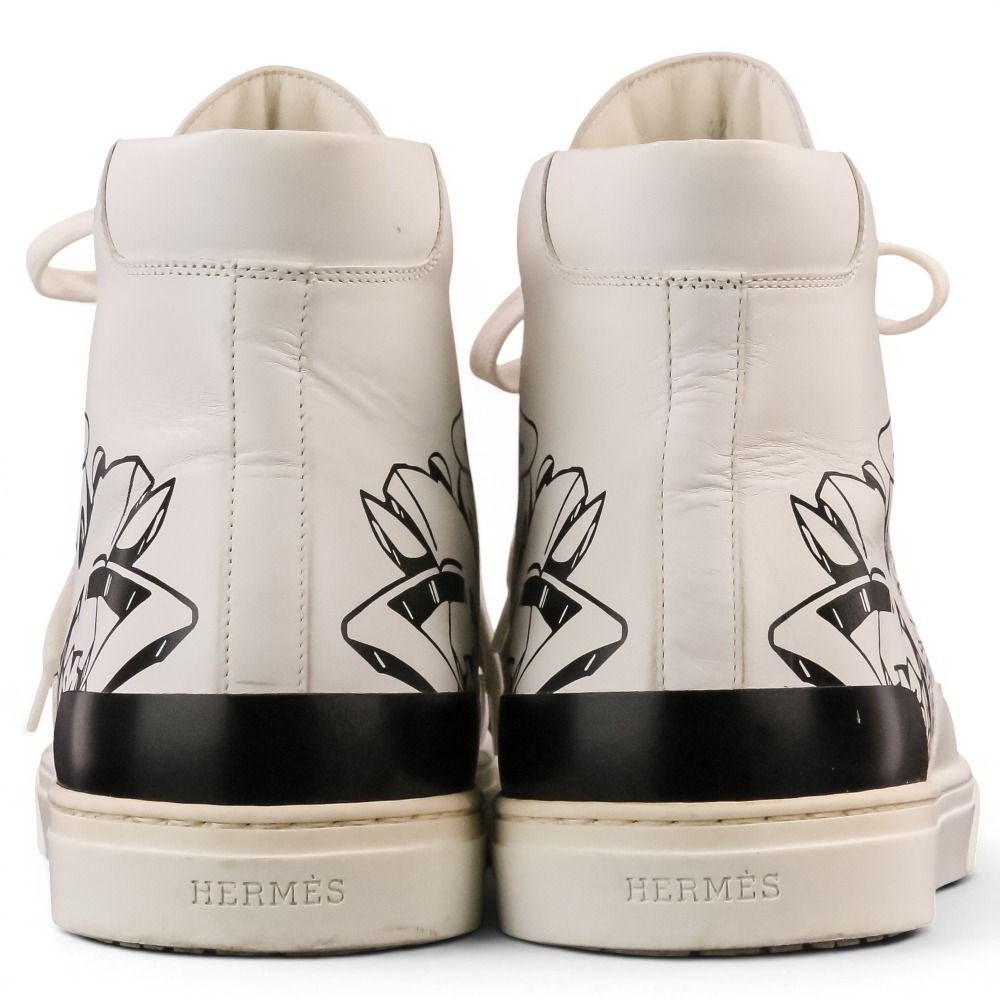 Hermes District Leather High-Top Sneakers White — view 5